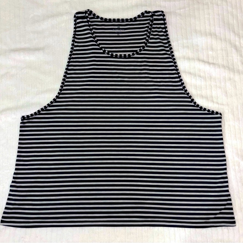 Athleta Women’s Essence Navy Gray Striped Racerback Tank Top Size XL